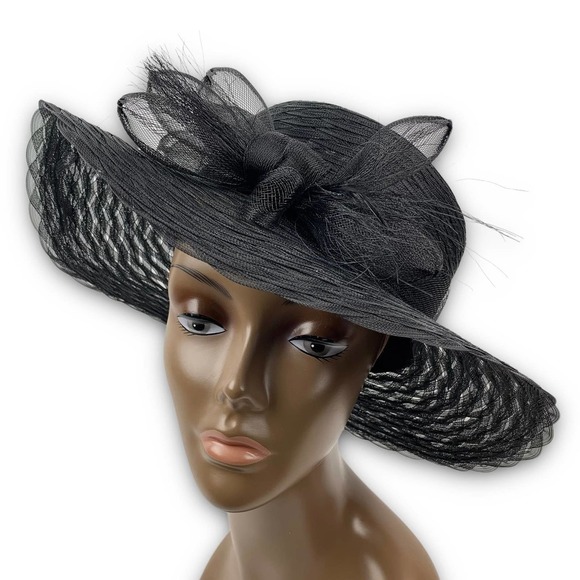 Vintage PLAZE SUITE NEW YORK glam black mesh hat with large bow - Picture 12 of 12
